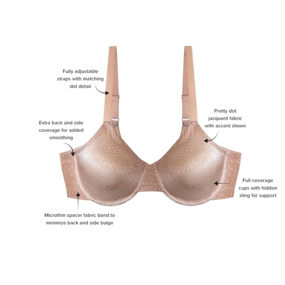 Wacoal Back Appeal Underwire Bra in Cocoa with Gold Dot Embellishment Size 44C - Picture 16 of 16